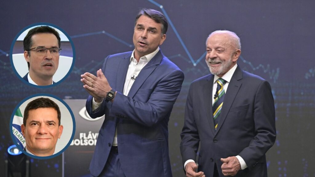 Flávio Bolsonaro e Lula, adversários na disputa pela Presidência da República.